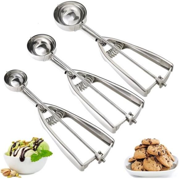 Ice Cream Scoop, 3Pcs Cookie Scoop Set, 18/8 Stainless Steel - Picture 1 of 7